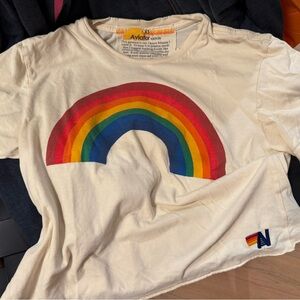 Aviator Nation Women’s Tee with Rainbow Design - Cream
- slightly cropped
